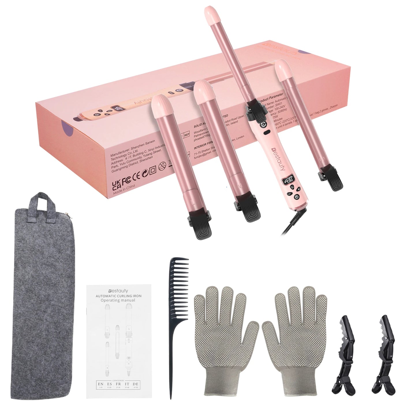 Hair Curler Ceramic Curling Iron Wand Set With Interchangeable Ceramic Barrel & Hair Clip & Heat Protective Glove Hair Styler