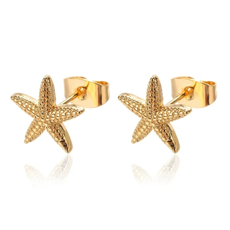 ICFTZWECN Vintage Starfish Stainless Steel Stud Earrings