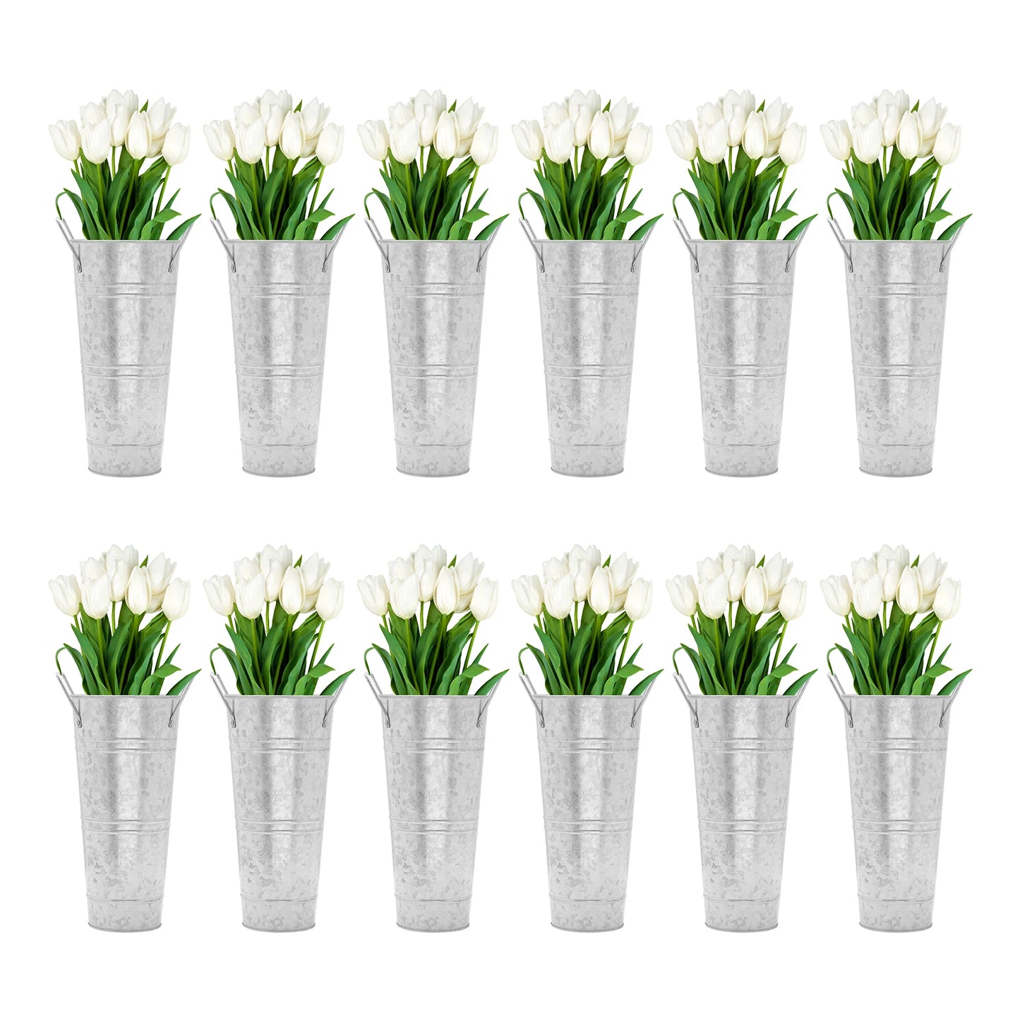 High-concerned Galvanized Flower Buckets With Handles Modern Farmhouse Vases