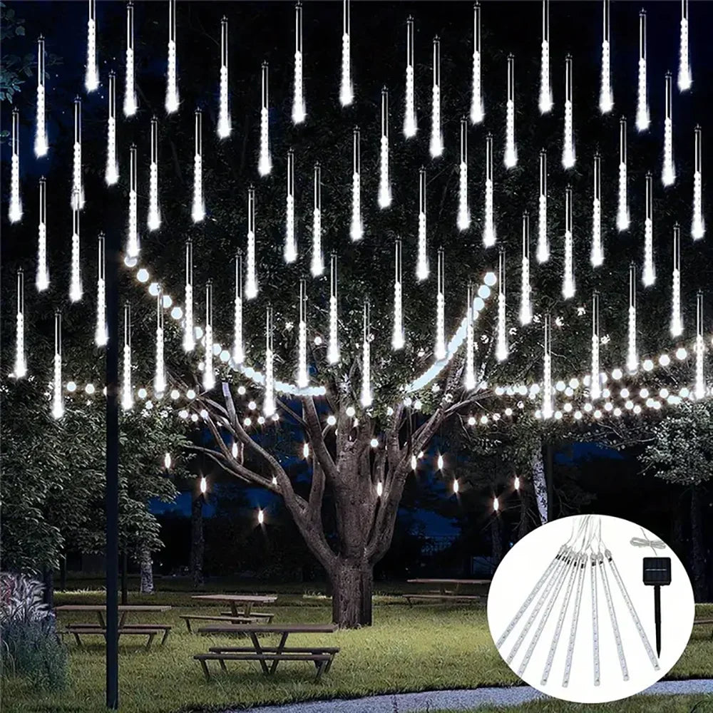 WELPUR Solar Meteor Shower Lights Waterproof String Lights