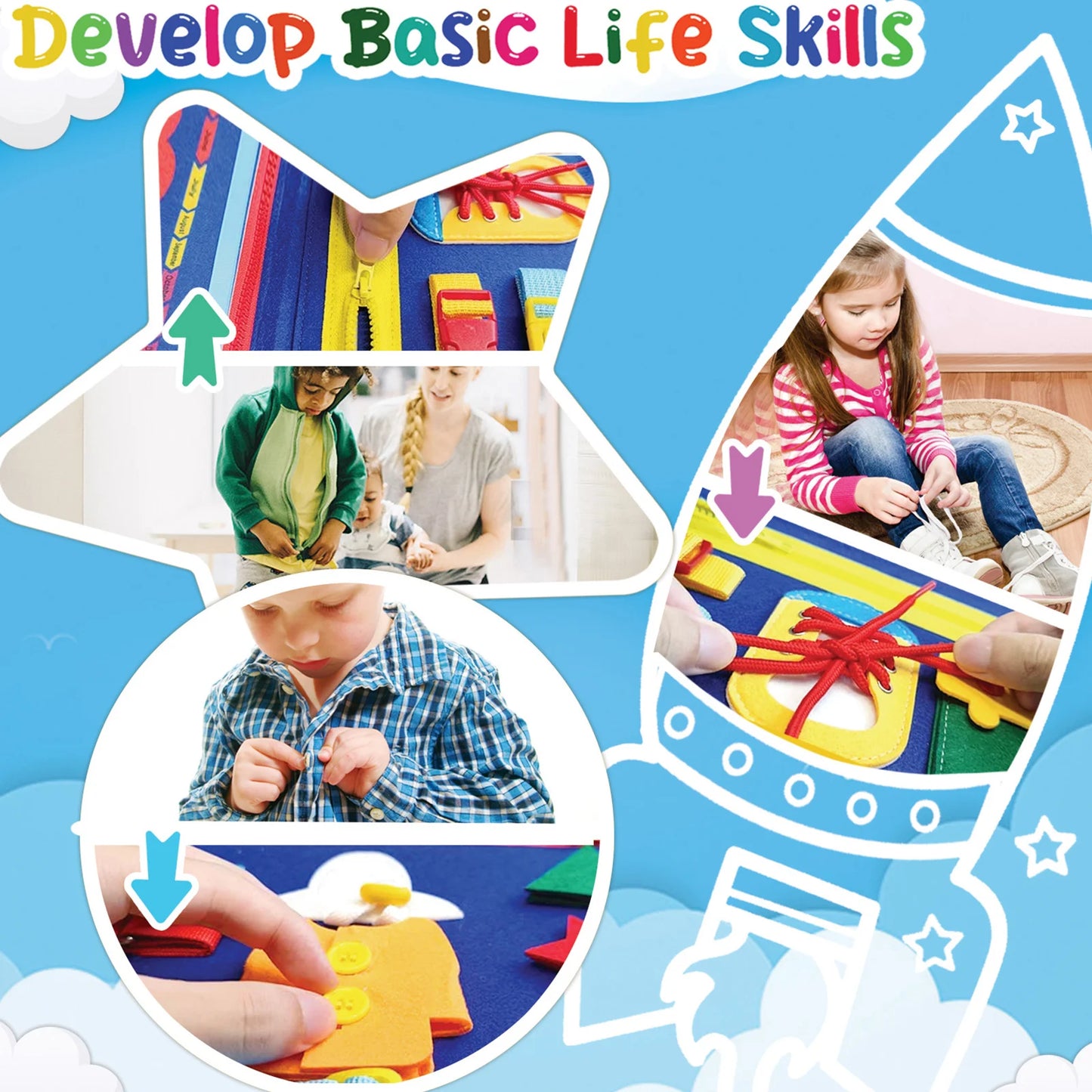 Busy Board Sensory Activity - Montessori Toys Airplane Travel Essentials Road Trip Games Quiet Book Birthday Gifts Learning Toy