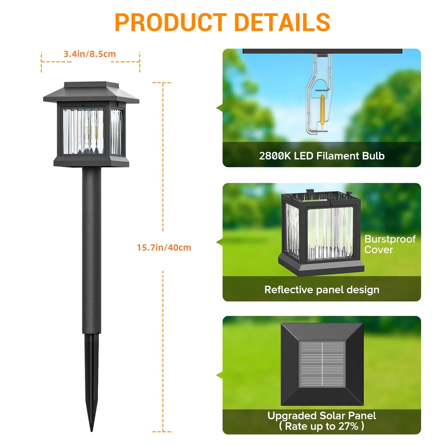 KPSTEK Solar Outdoor Lights Auto On Off Garden Street Lamps