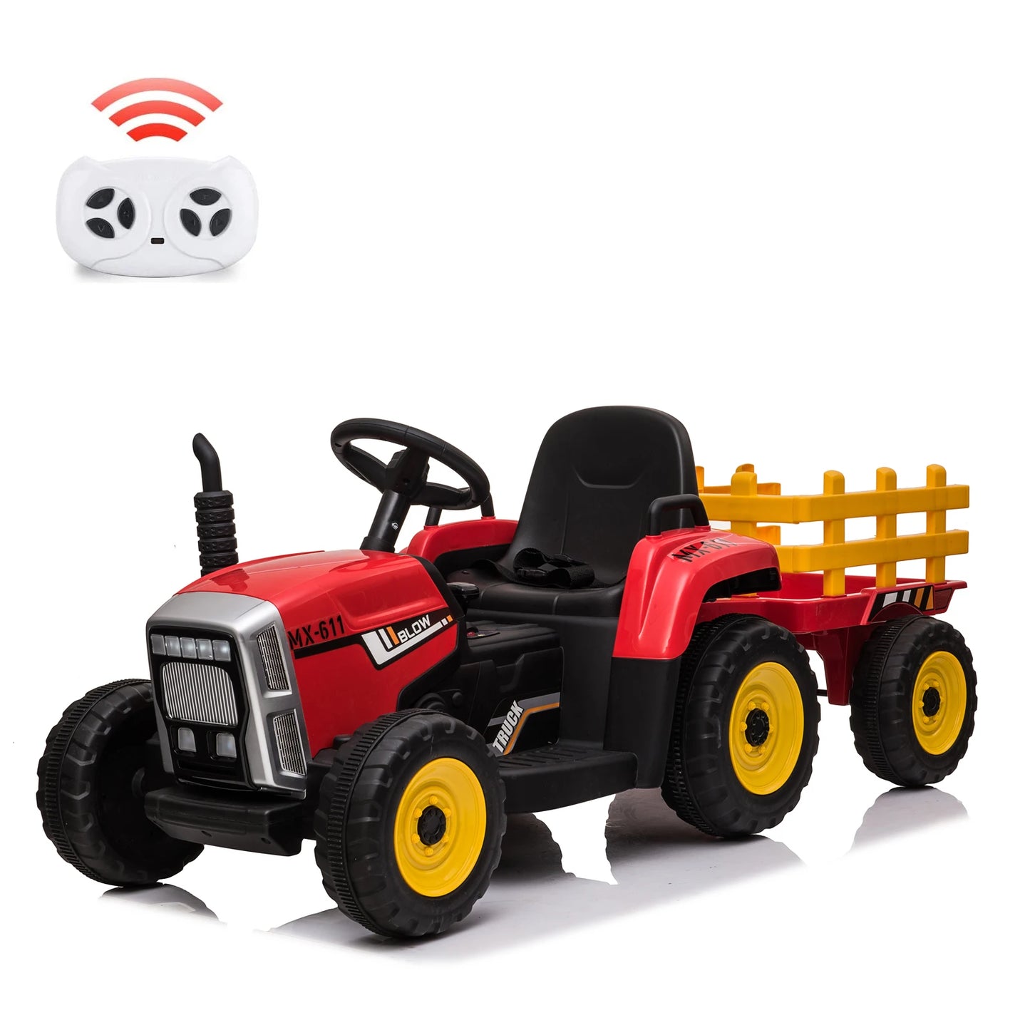 Electronic 12V Kids Ride On Tractor With Trailer Remote