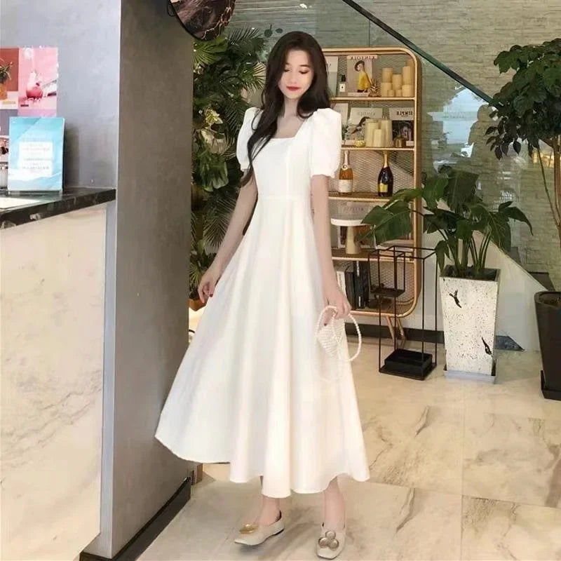 HebeiCraft Of Weaving Princess Sleeve Square Collar Hepburn Style Women's Dress Slimming Waist