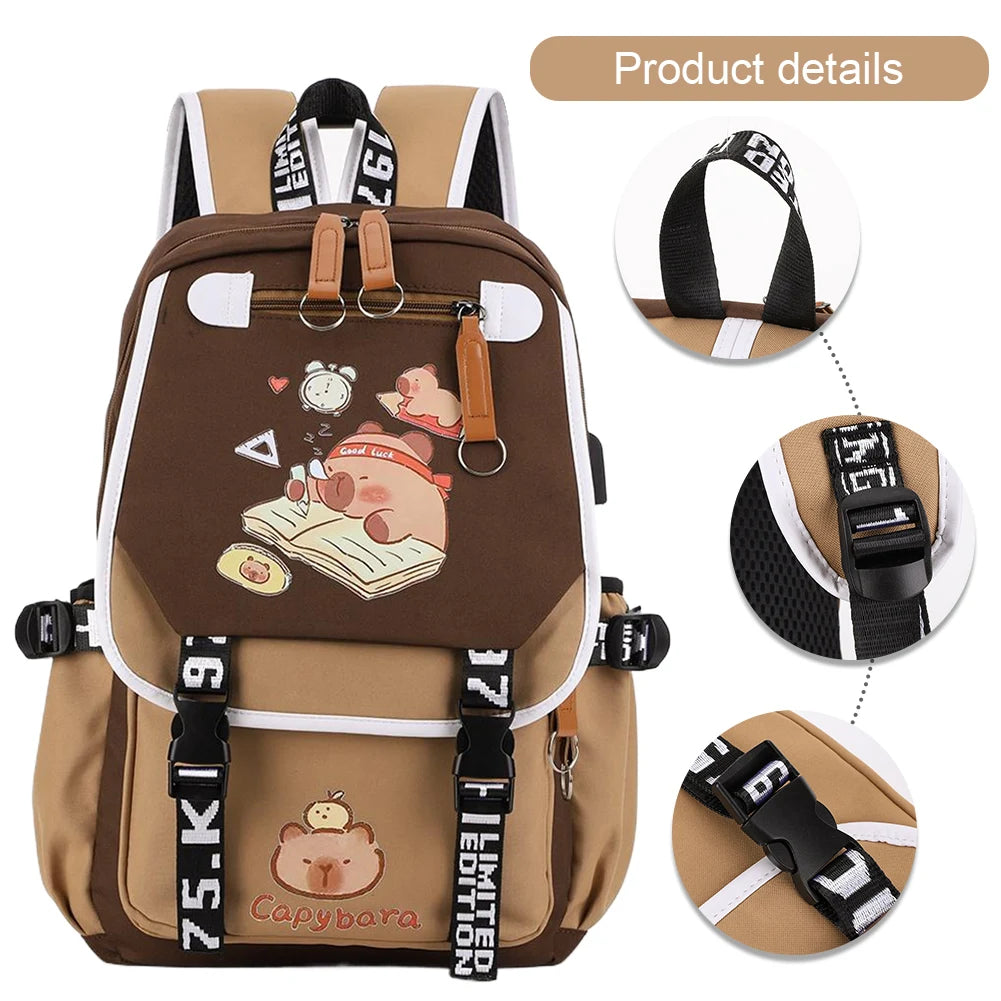 Capybara Backpack Unisex School Book Bag With Adjustable Straps