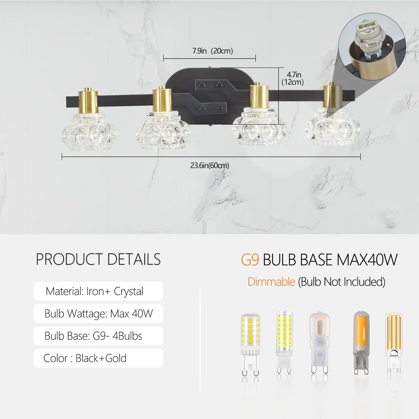 ARLGSITE Vintage 4 Light Wall Sconce With Clear Crystal Shades Iron Finish Vanity Fixture