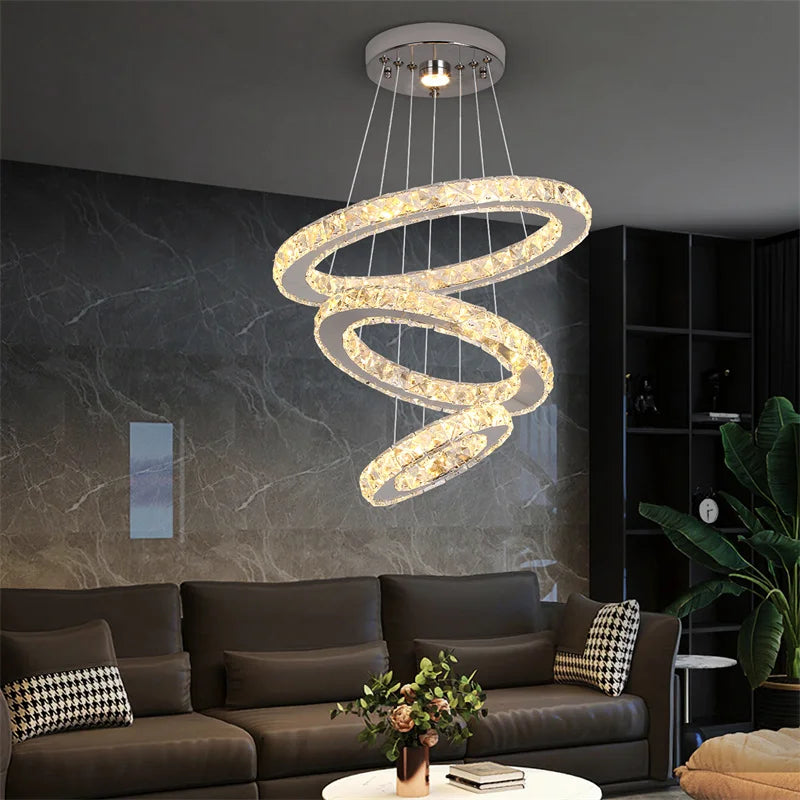 Deckro Crystal Chandeliers Ring Shaped Pendant Lights Living Room Kitchen