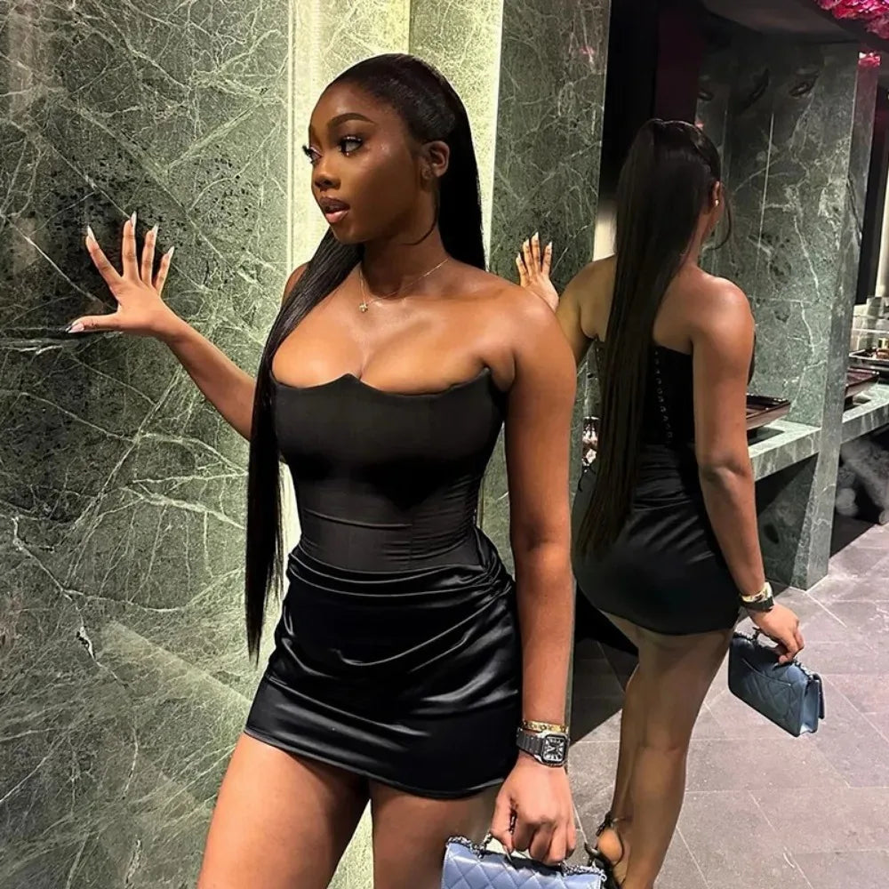 HIZILENTCN Bodycon Corset Tube Dresses Off Shoulder Sleeveless For Women