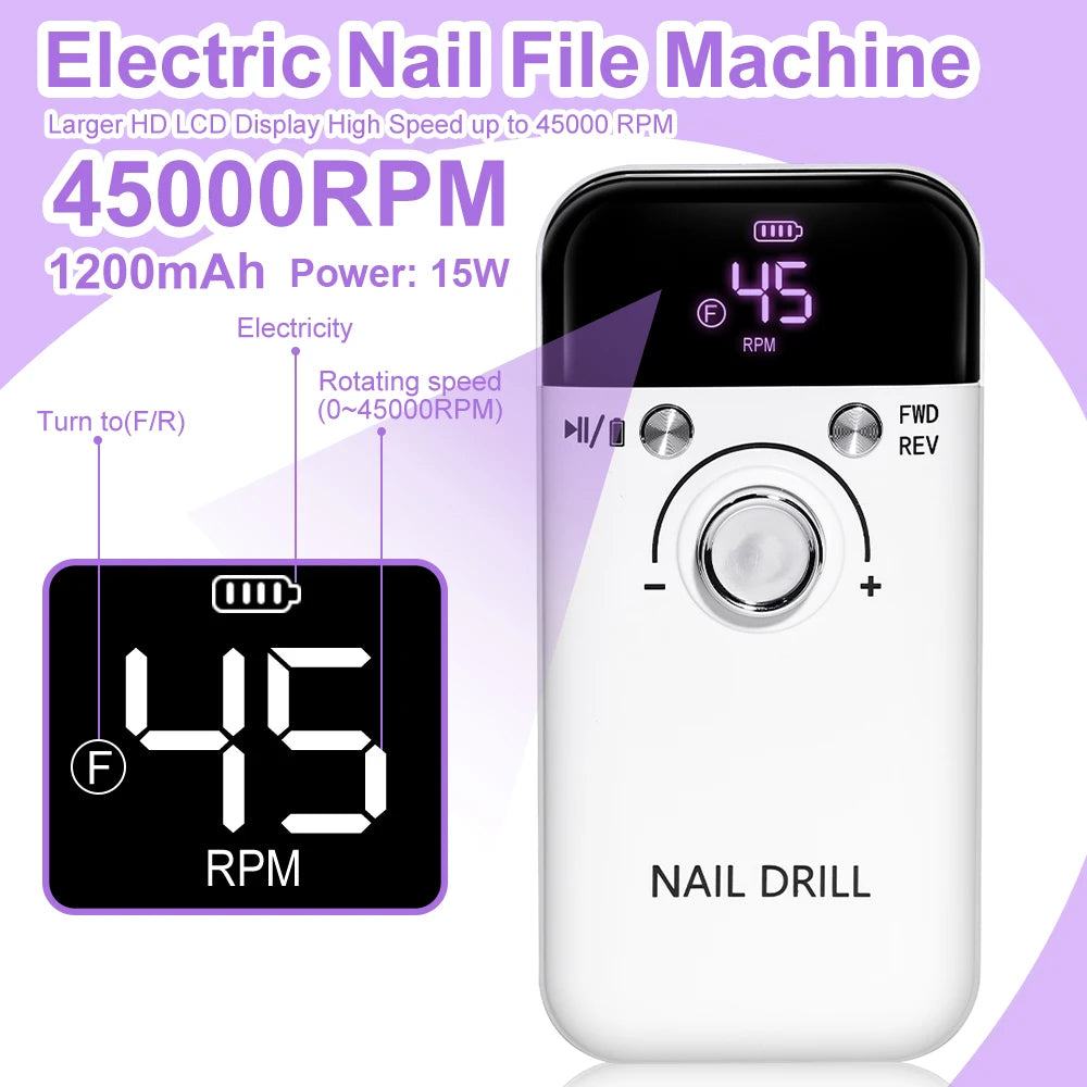 DMJ V6 Electric Nail Drill Kit 45000RPM Portable Manicure File