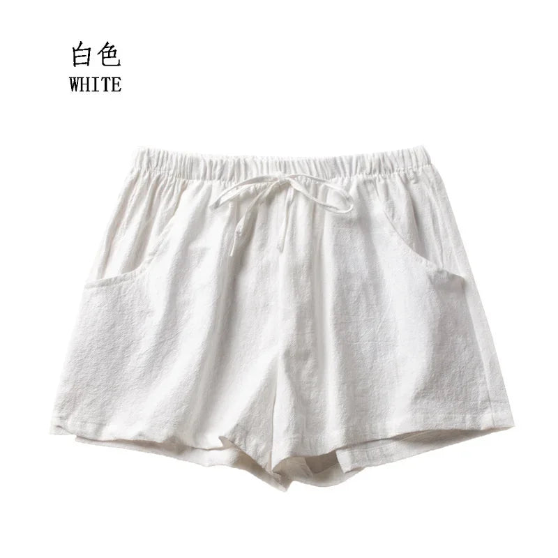 CN Zhejiang Cotton Linen Shorts Women High Waist Casual