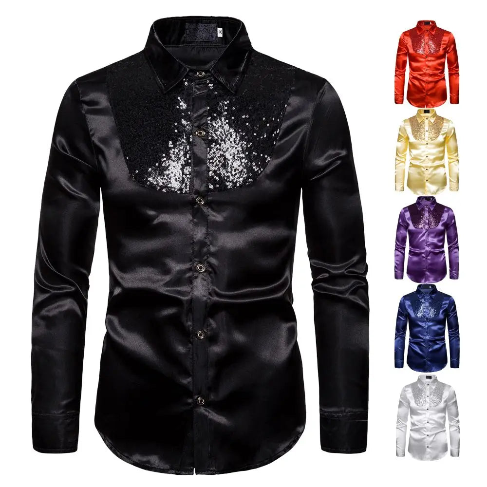CN Zhejiang Glitter Sequin Mens Shirt For Festive Stage Wear