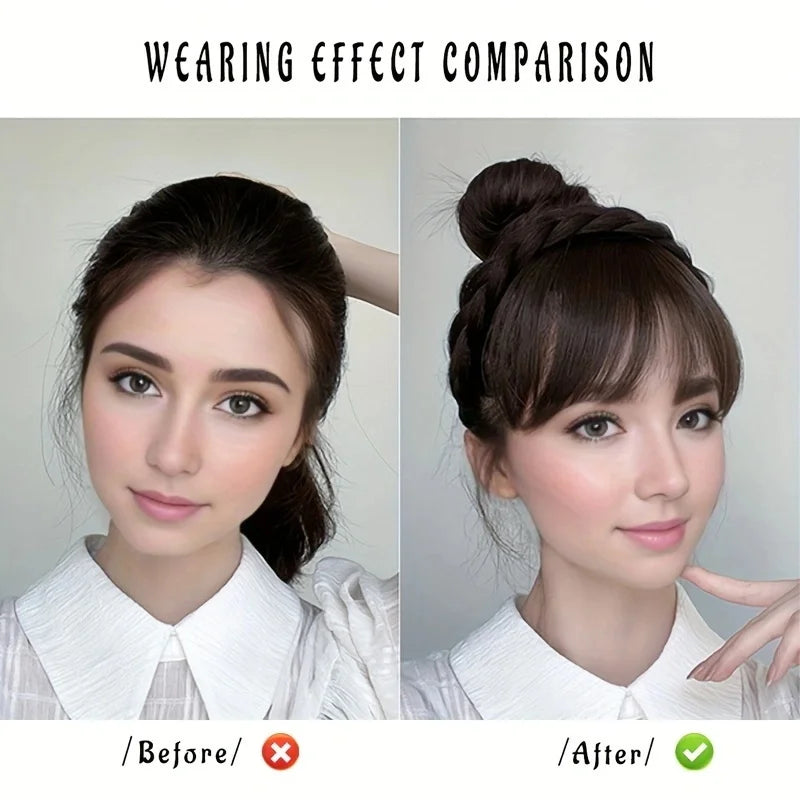 Synthetic Wig Headband Hair Bangs Invisible Short Straight Bangs Seamless Forehead Hairpiece Styling Hair Accessories for Women