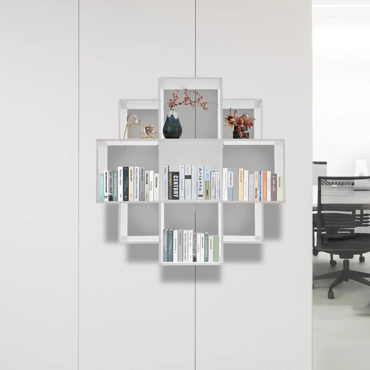 Hign-concerned Wall Mounted Bookcase 3-Tier Floating Shelf With 9 Compartments