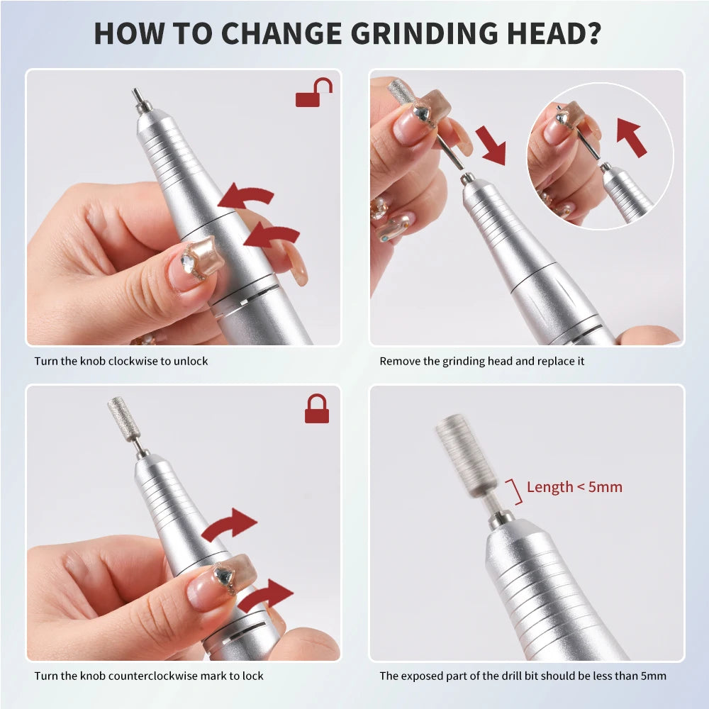 45000RPM Electric Nail Drill File Rechargeable Electric Nail Polishing Machine for Acrylic Gel Dip Powder Manicure Pedicure Tool