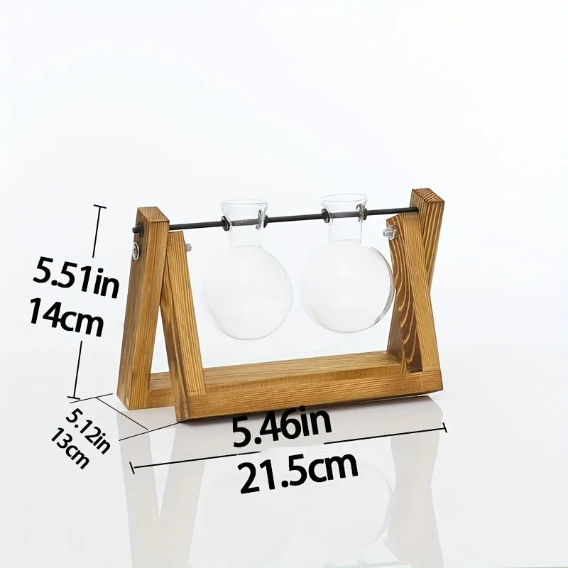 Function Tabletop Glass Propagation Station Planter Hydroponic With Wood Rack