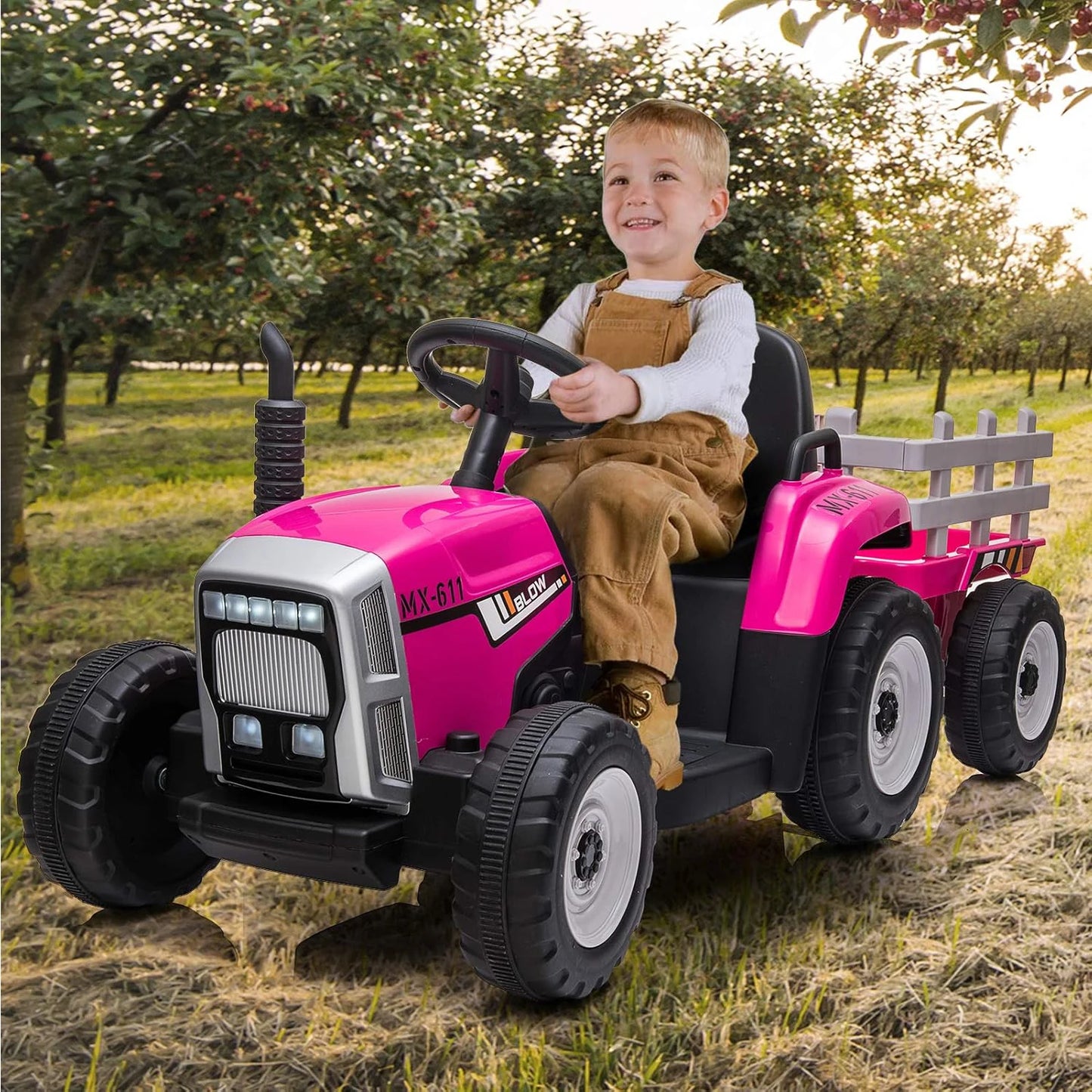 Electronic 12V Kids Ride On Tractor With Trailer Remote