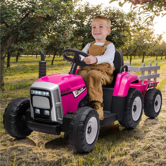 Electronic 12V Kids Ride On Tractor With Trailer Remote
