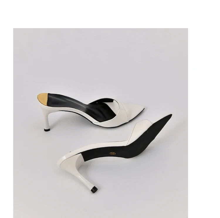 Pointed Stiletto Heels Women Pumps Patent Leather 2025 Summer Designer Mule Sandals Elegant Sexy Office High Heels Women Shoes