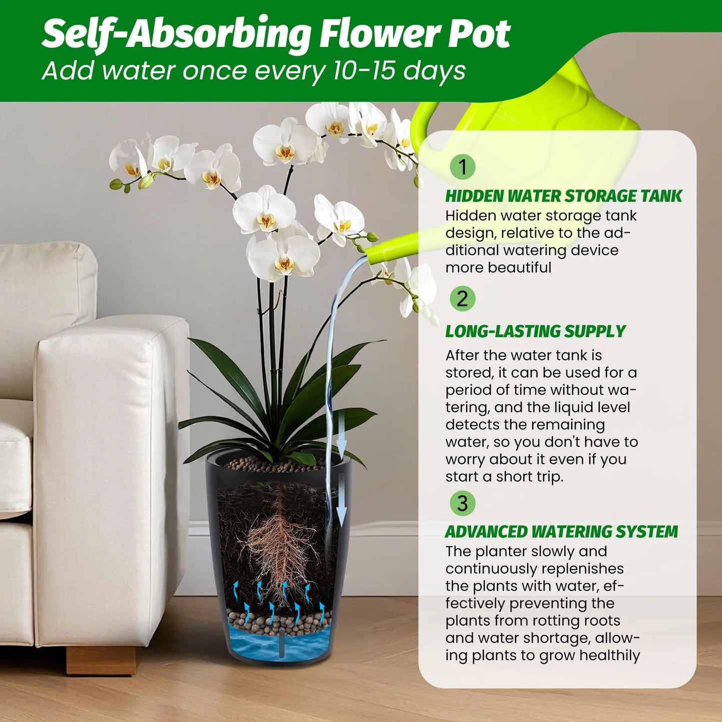 HiMISSH Self Watering Planters Set Of 2 With Built In Drainage And Visual Water Level Design