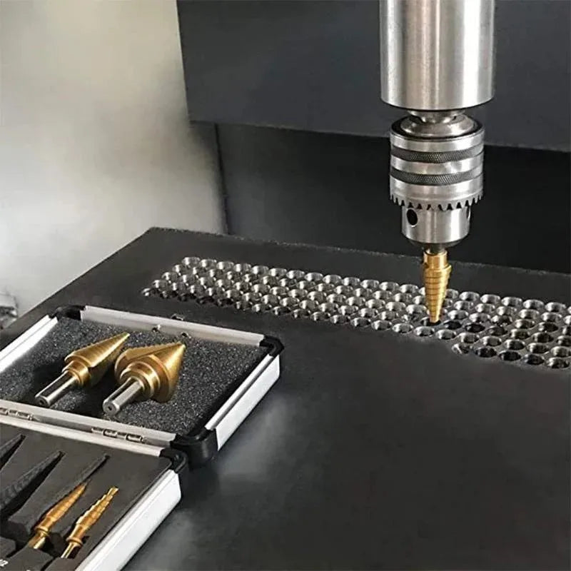 MEYOUTOWNDIY Step Drill Bit Set 5-Piece Titanium Coated HSS Center-Punch