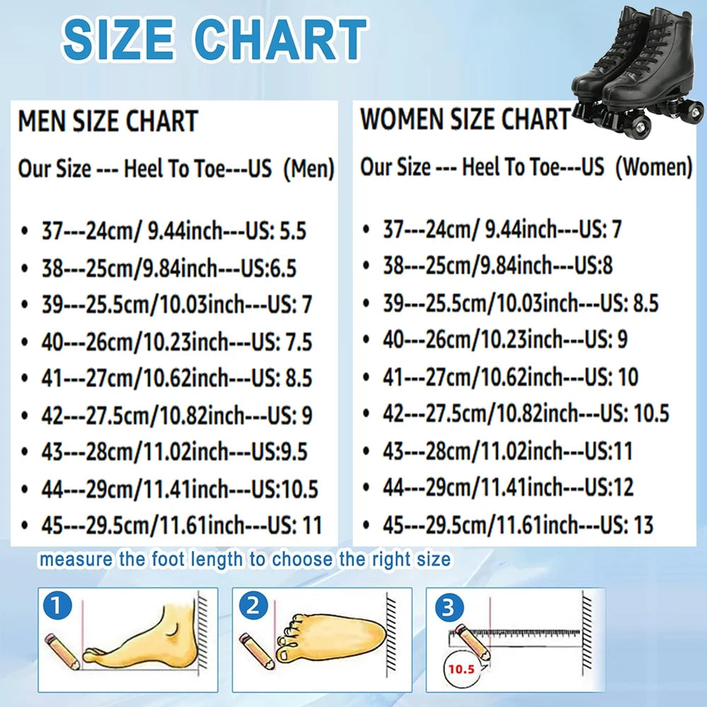 YYW Outdoor Roller Skates PU Leather Quad Skates Men Women