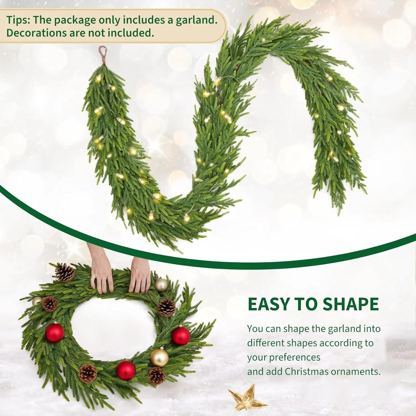 Realistic Christmas Garland Norfolk Pine Dense Artificial Greenery For Mantle And Stairs Decor