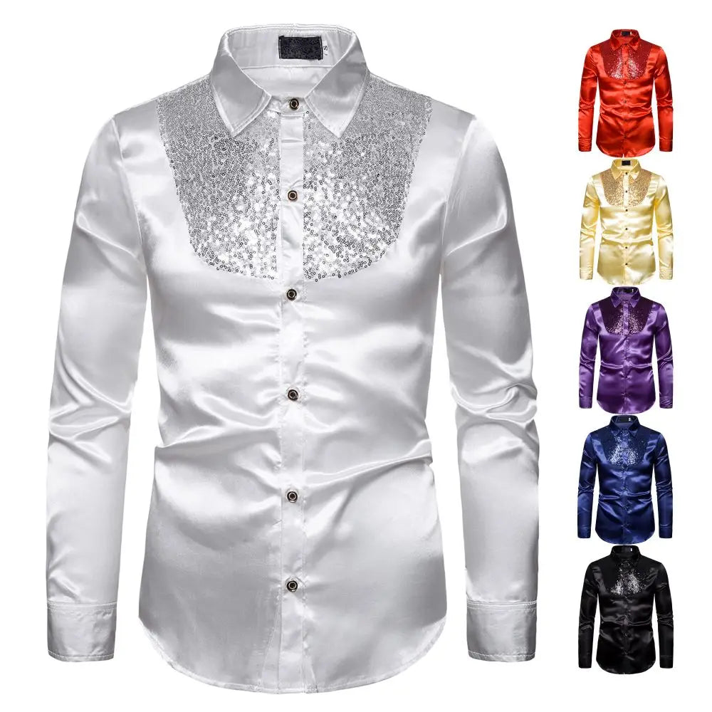 CN Zhejiang Glitter Sequin Mens Shirt For Festive Stage Wear