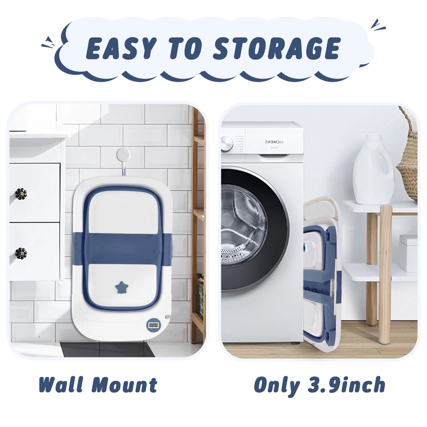 Hign-concerned Baby Bathtub With Soft Cushion Thermometer Portable Travel Tubing