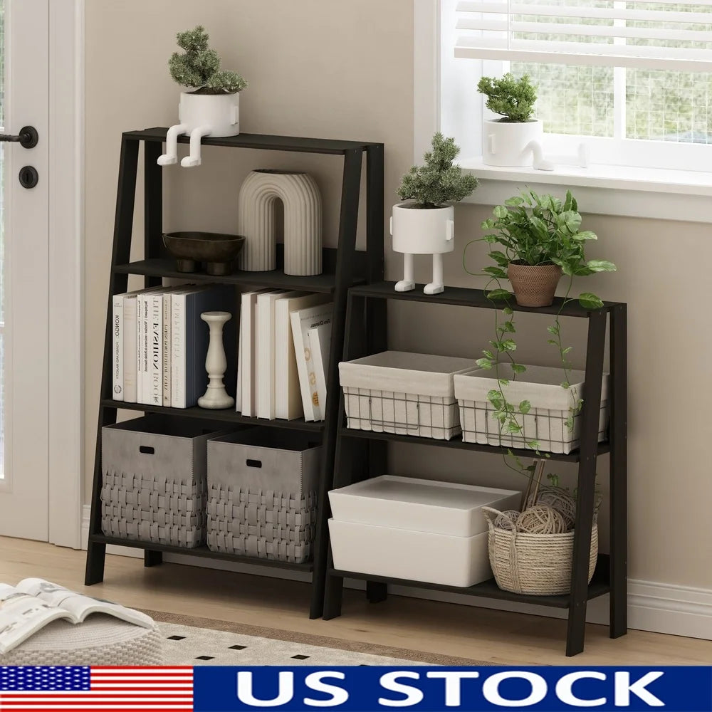 XMSJ Ladder Bookcase 3 Tier Display Shelf for Small Spaces