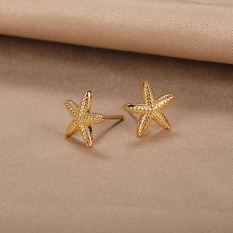 ICFTZWECN Vintage Starfish Stainless Steel Stud Earrings