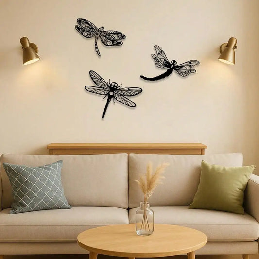 CIFBUY 3Pc Gothic Dragonfly Wall Art Set Handmade Iron Metal Decor For Home Interiors
