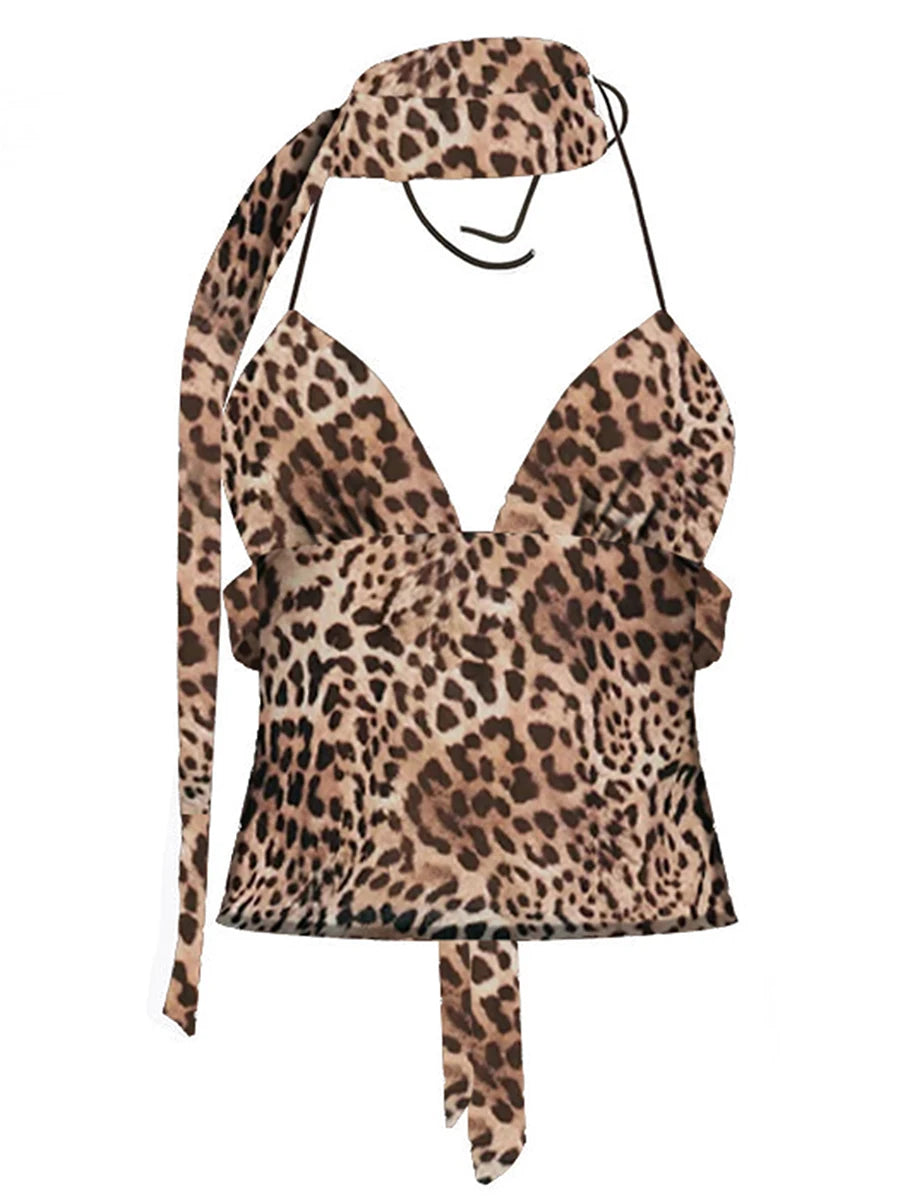 Hirigin Women V Neck Sleeveless Leopard Print Cami Tank