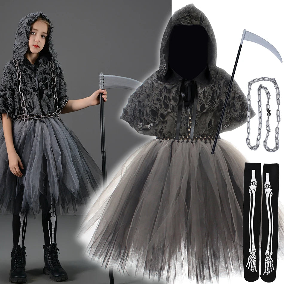 Halloween Death Dress Up Costume With Hoodies For Girls
