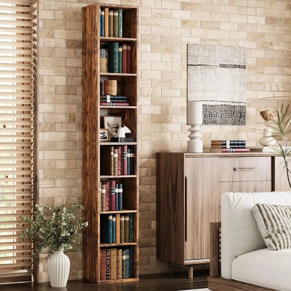 Ironck Tall Narrow Bookshelf 8 Tiers Compact Corner Bookcase
