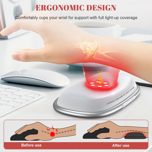 Red Light Therapy Mouse Wrist Rest - 660NM & 850NM Dual Band Infrared Light Relieve Wrist Pain For Tenosynovitis Office Workers