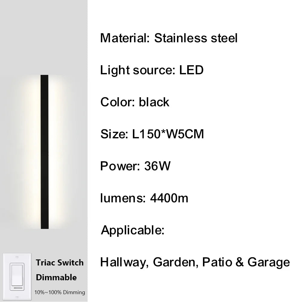 Outdoor Porch Wall Light 10%-100% Smart Triac Dimming Garden Corridor Lighting IP67 Waterproof Sconce Rust-Proof Stainless Steel