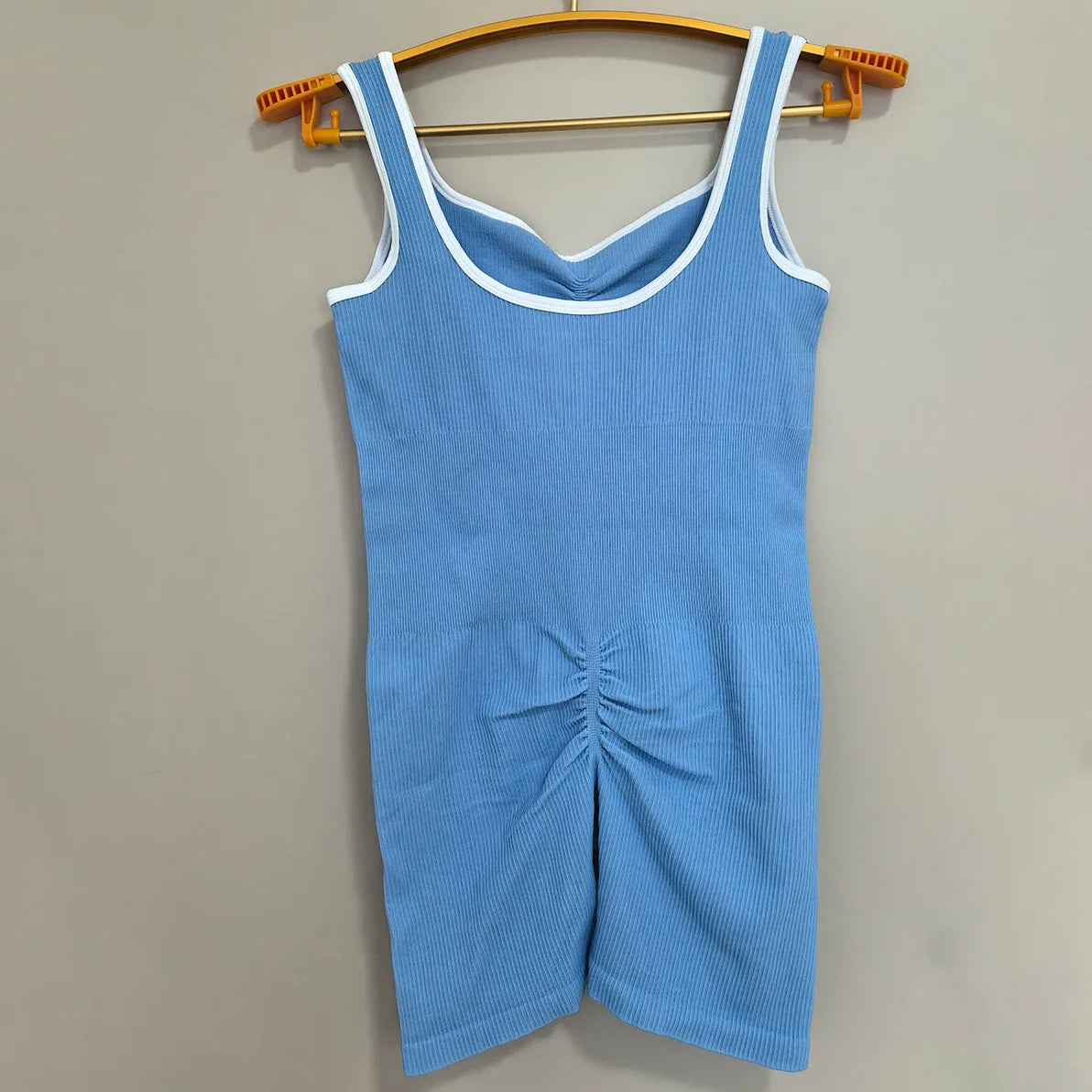 VEQKING Low V Neck Women Yoga Jumpsuit One Piece Sports Shorts Set Open Back Gym Fitness Tracksuits Tight Fit Ribbed Workout Set