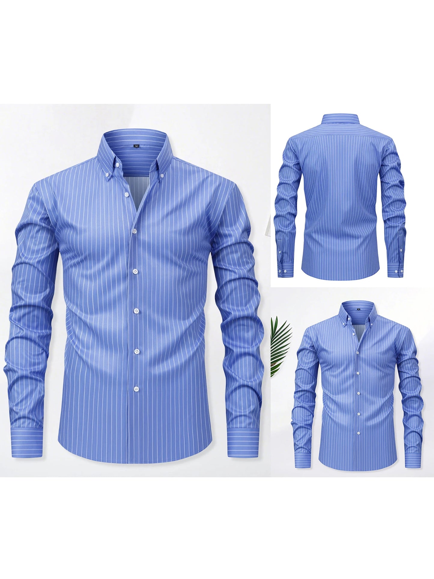 CN Guangdong Men Classic Striped Shirt Long Sleeves Stand Collar