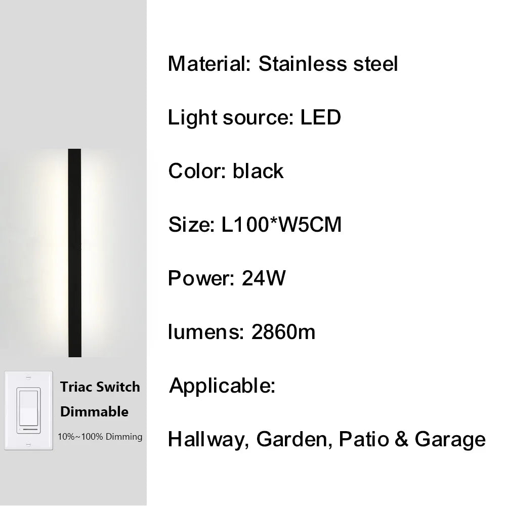Outdoor Porch Wall Light 10%-100% Smart Triac Dimming Garden Corridor Lighting IP67 Waterproof Sconce Rust-Proof Stainless Steel