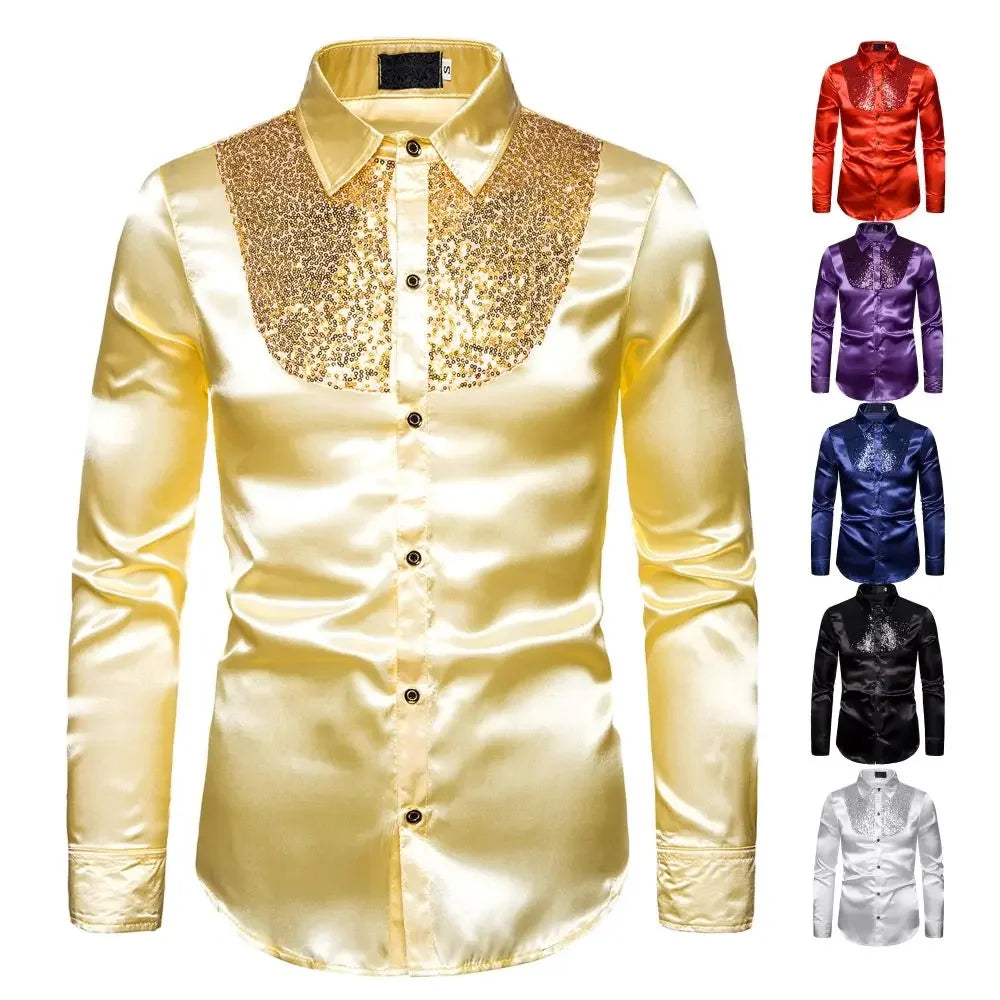 CN Zhejiang Glitter Sequin Mens Shirt For Festive Stage Wear