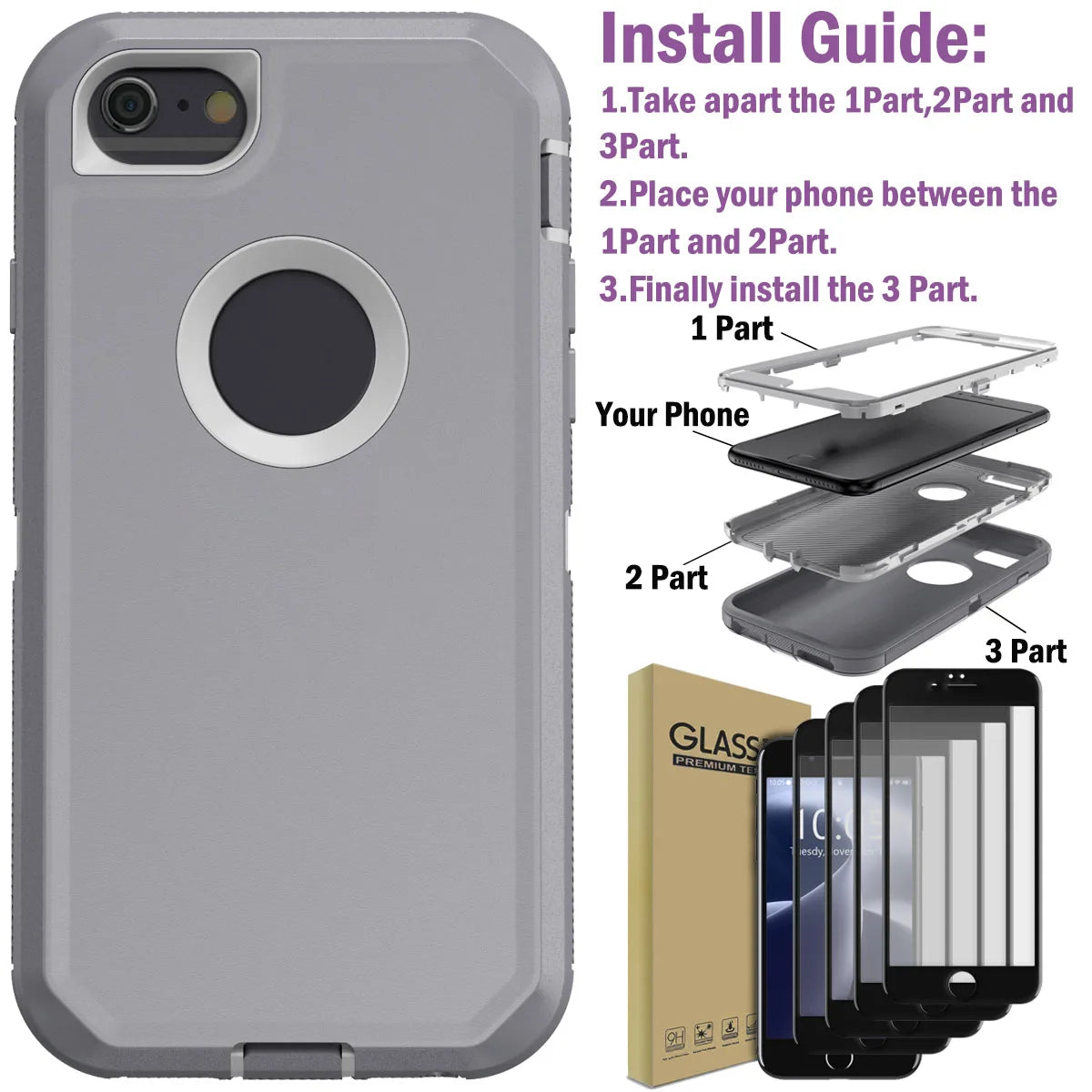 Design iPhone 6/6s Shockproof Case with Tempered Glass