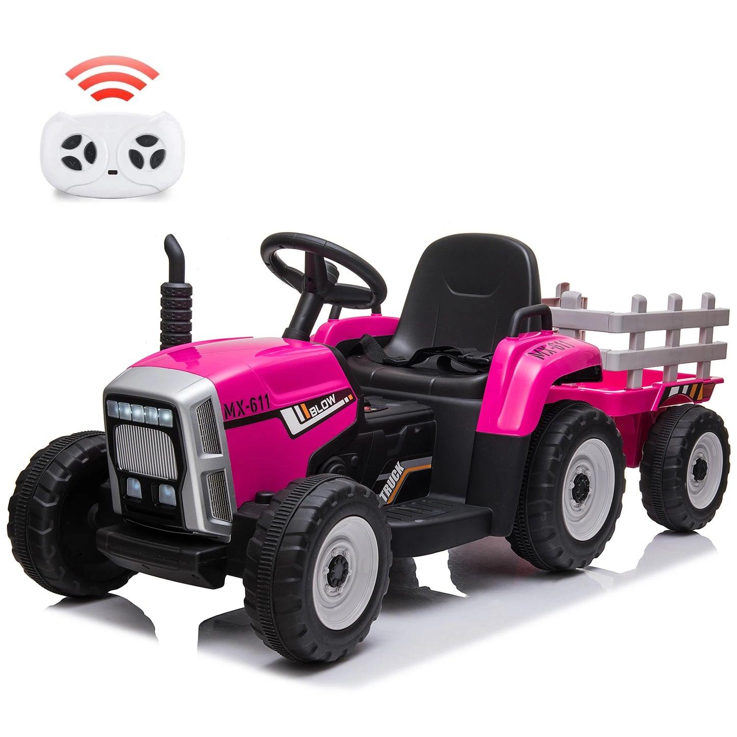 Electronic 12V Kids Ride On Tractor With Trailer Remote