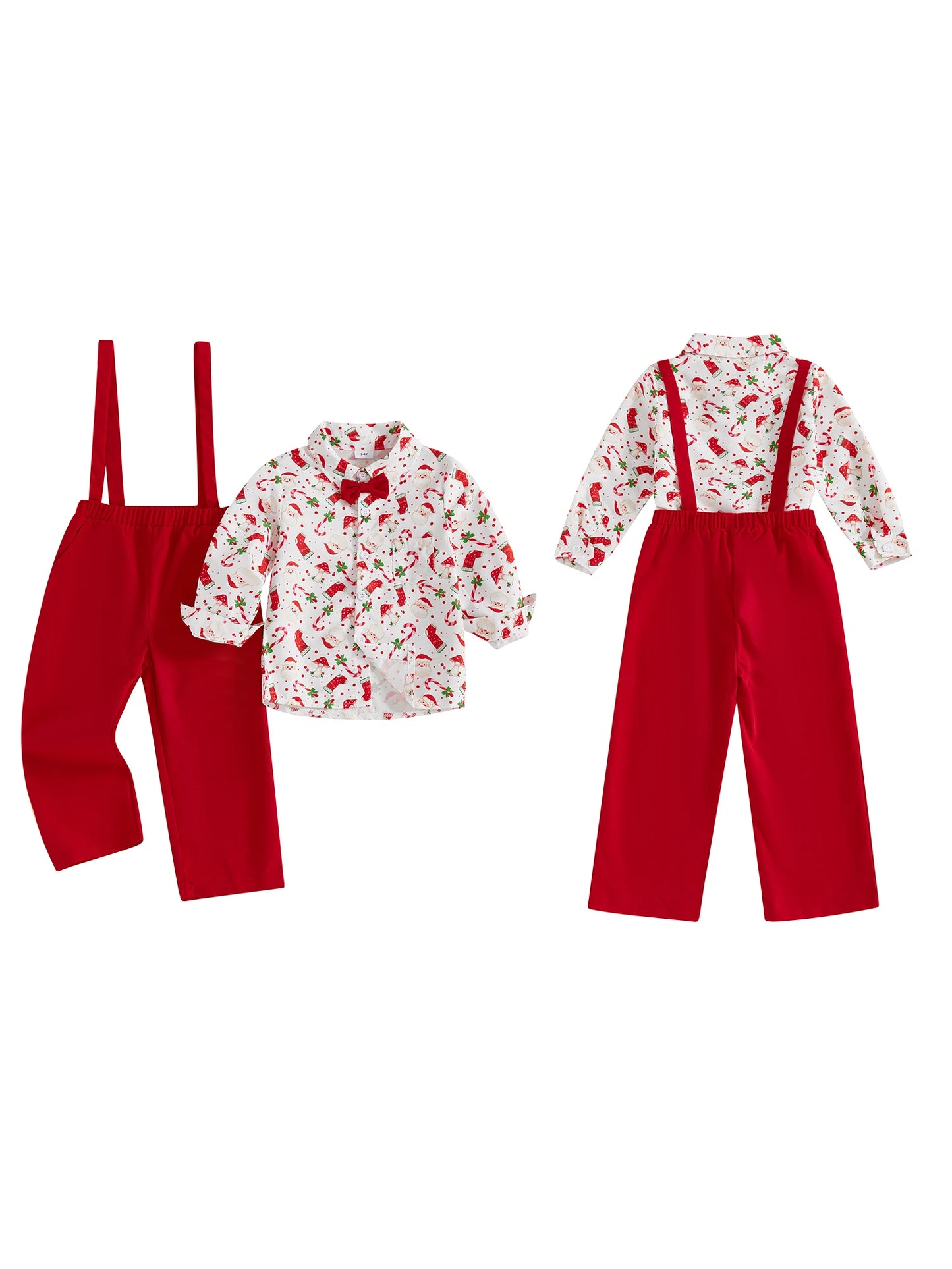 CN Guangdong Baby Boy Christmas Outfit Set Gingerbread Print Shirt Two Piece Overalls