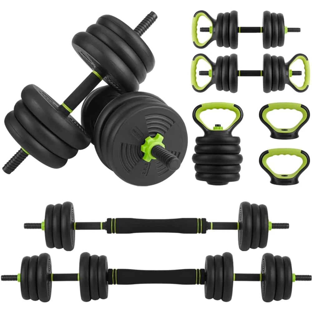 4 in 1 Adjustable Dumbbell Set, 44LBS Free Weight Set Used as Dumbbell, Barbell, Kettlebell and Push-up, Home Gym Fitness