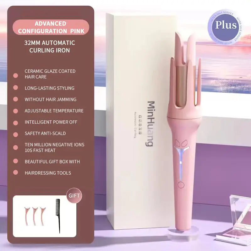 Full-Automatic 32mm Large-Curl Hair Curler with Negative Ion Hair Care & Ceramic Material, 4-Speed Variable Temperature Control