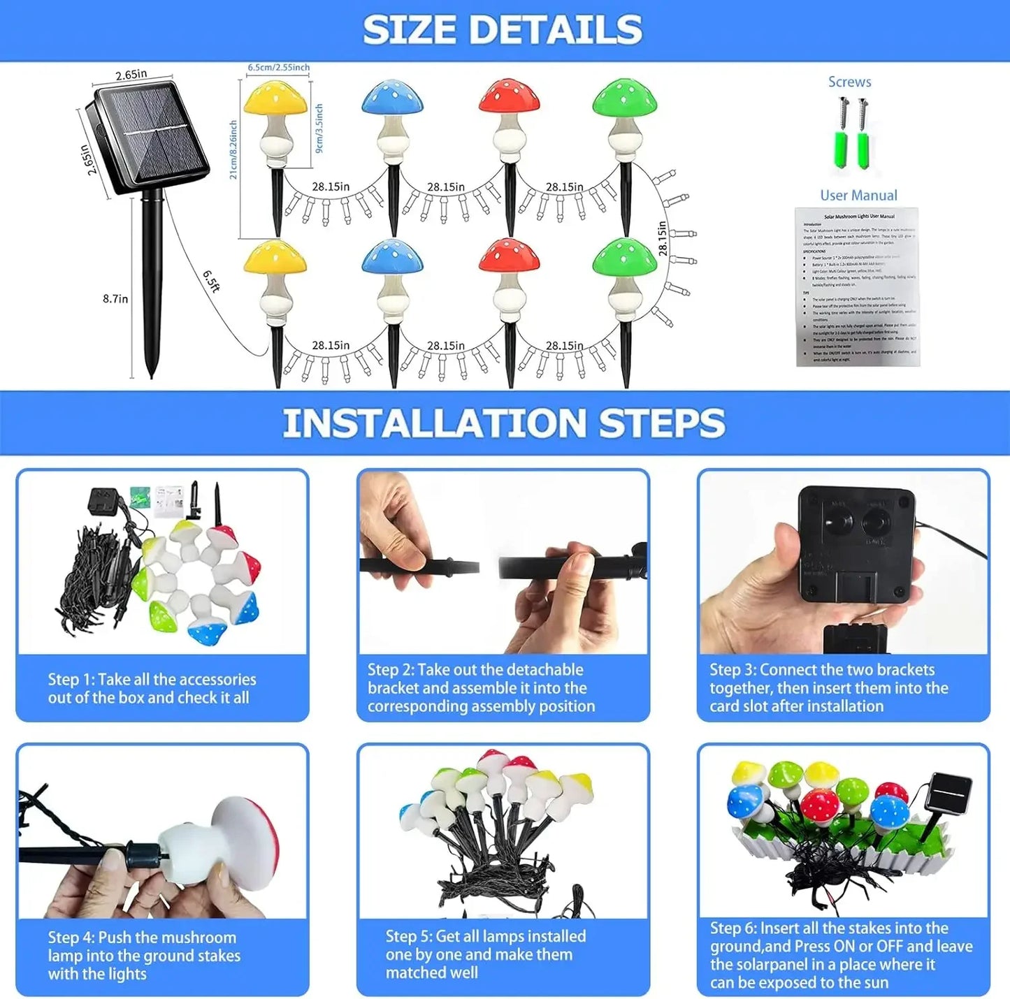 Aplus Outdoor Mushroom Solar Garden Lights 50 LED 8 Modes