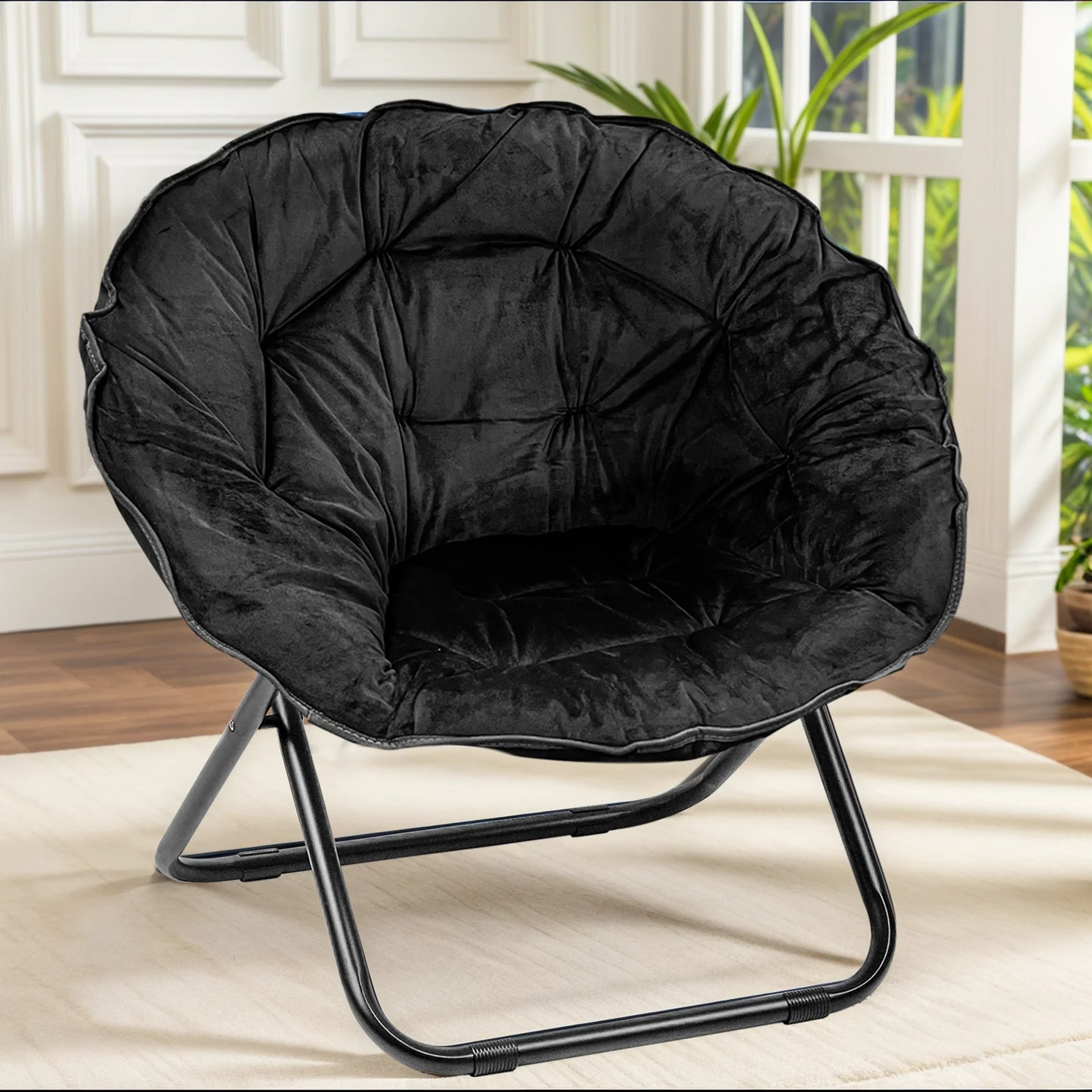 Grezone Round Foldable Saucer Chair Moon Chair With Metal Frame