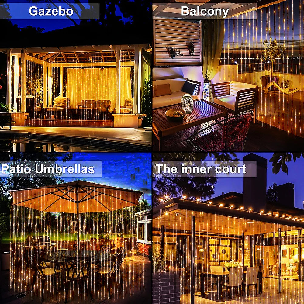 WELPUR Solar Curtain Lights Outdoor Fairy Garland 8 Modes
