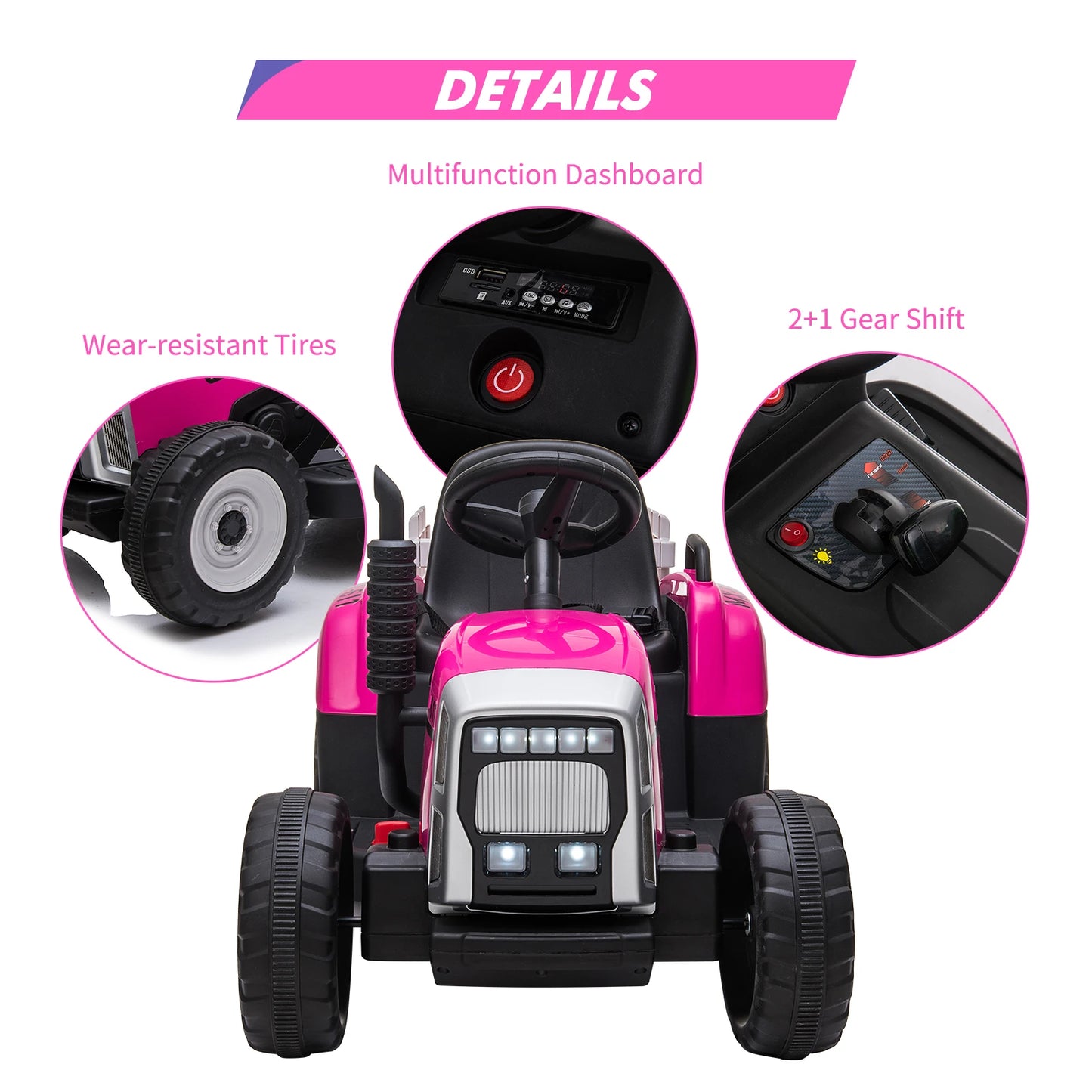 Electronic 12V Kids Ride On Tractor With Trailer Remote