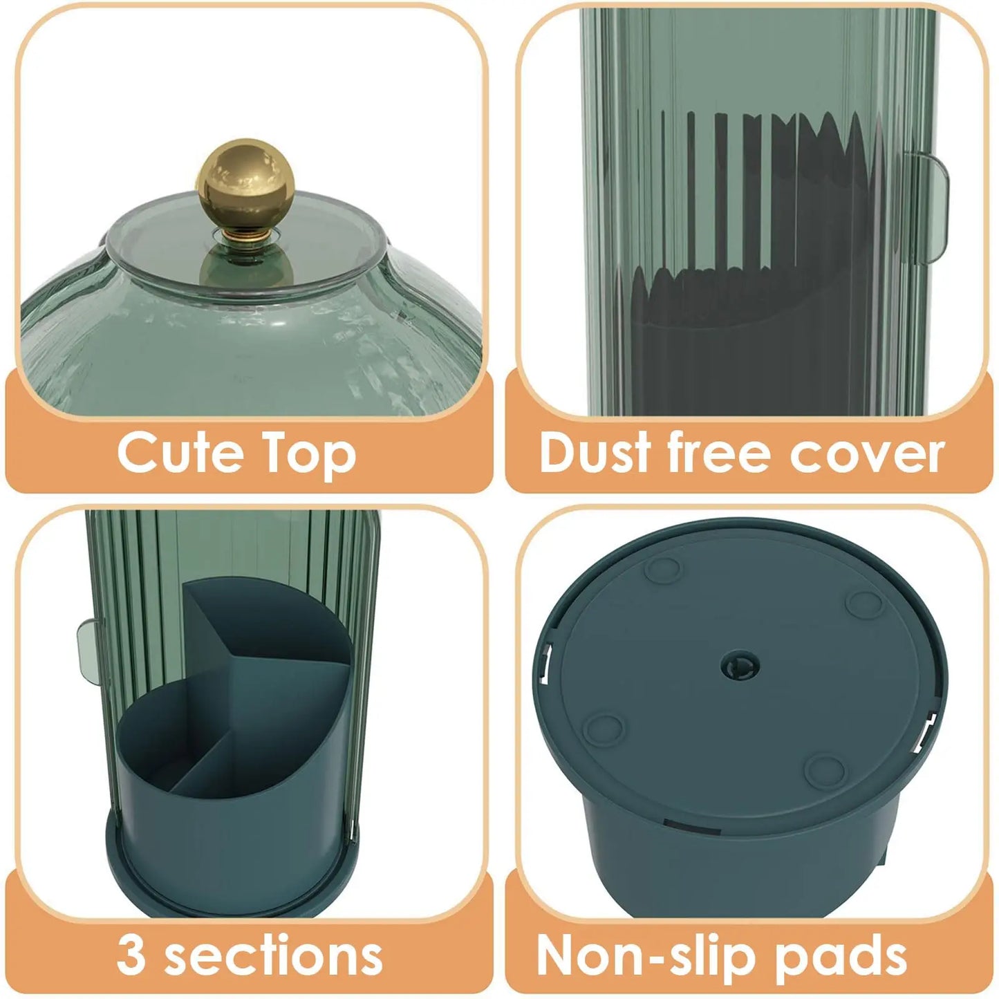 YOOLENS Makeup Brush Holder Organizer with Lid,360 Rotating Clear Dustproof Makeup Brushes Organizer for Vanity Desktop Bathroom